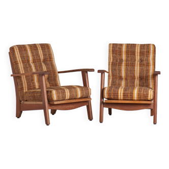 Pair of low oak armchairs 1950