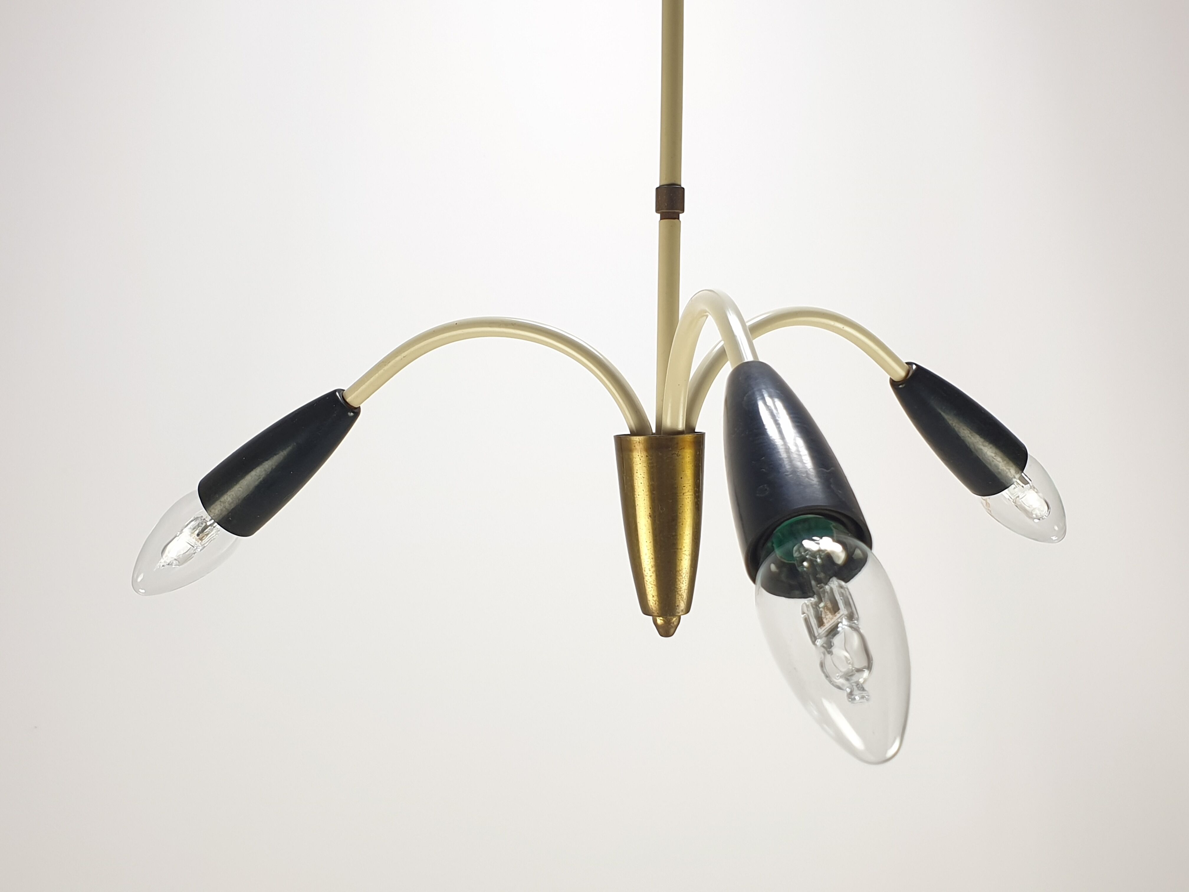 Italian 3 Armed Chandelier with Brass, 1960s