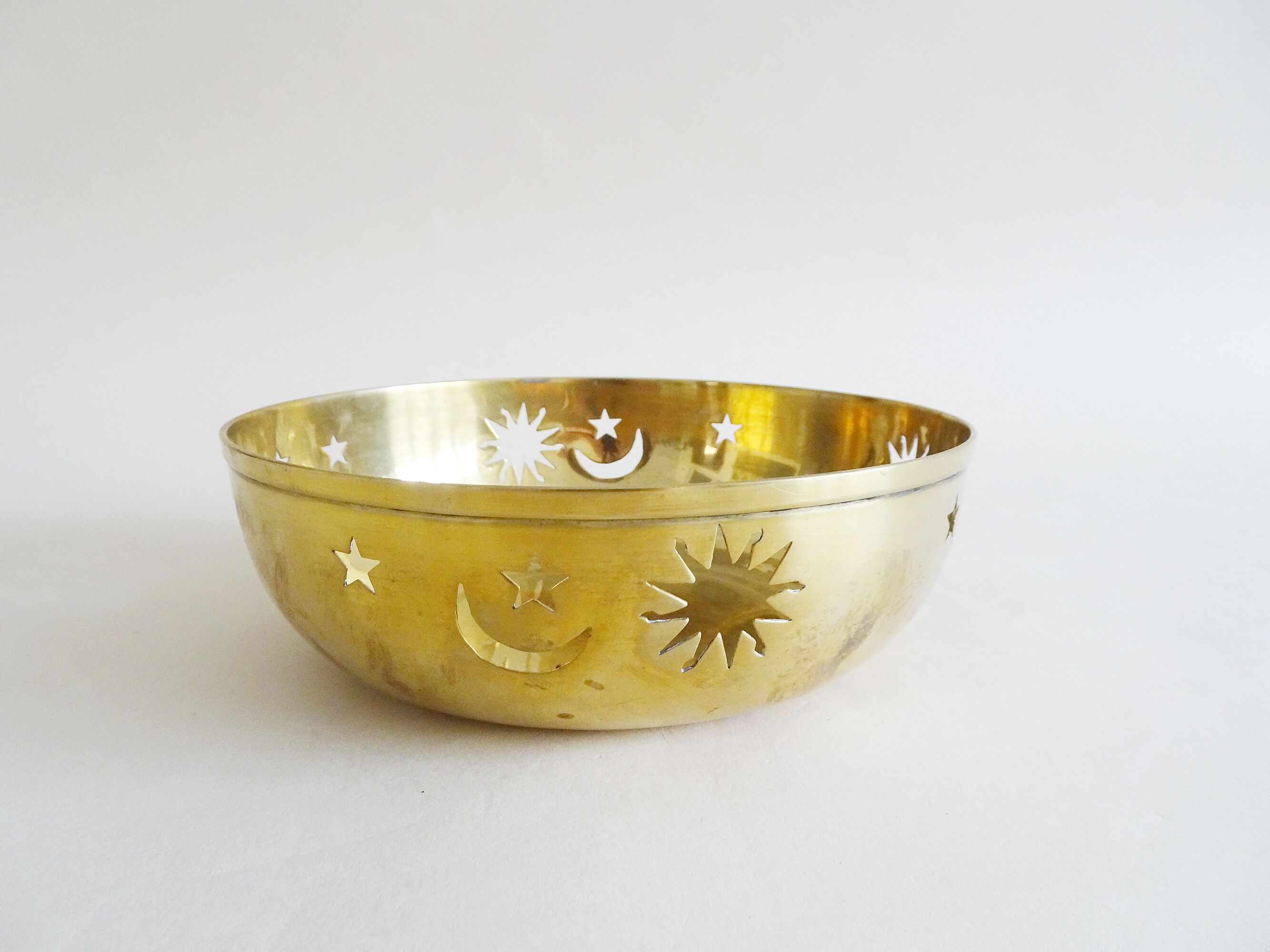 Sun, moon and stars brass bowl