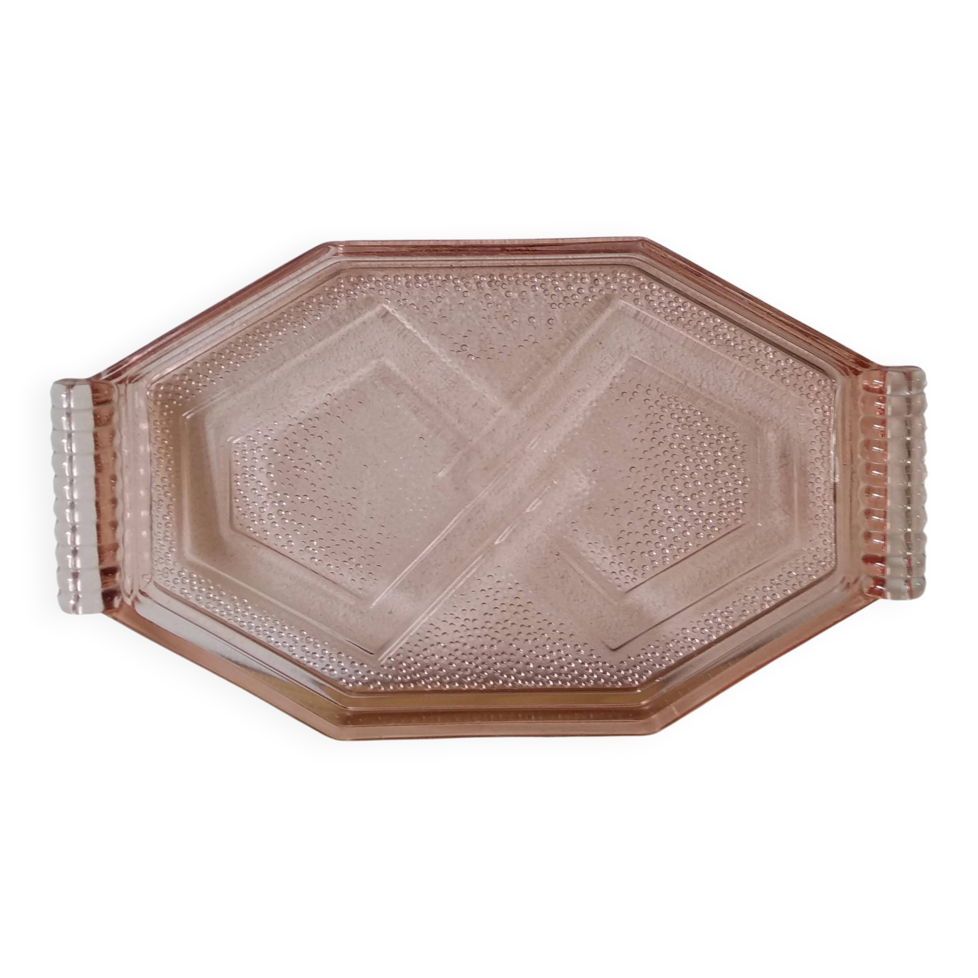 Art Deco pink pressed glass octagonal tray