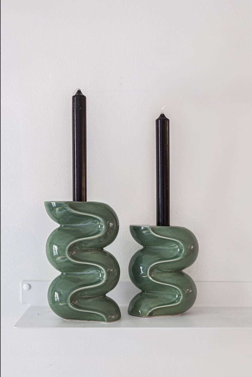Duo of candle holders - ALMOND GREEN