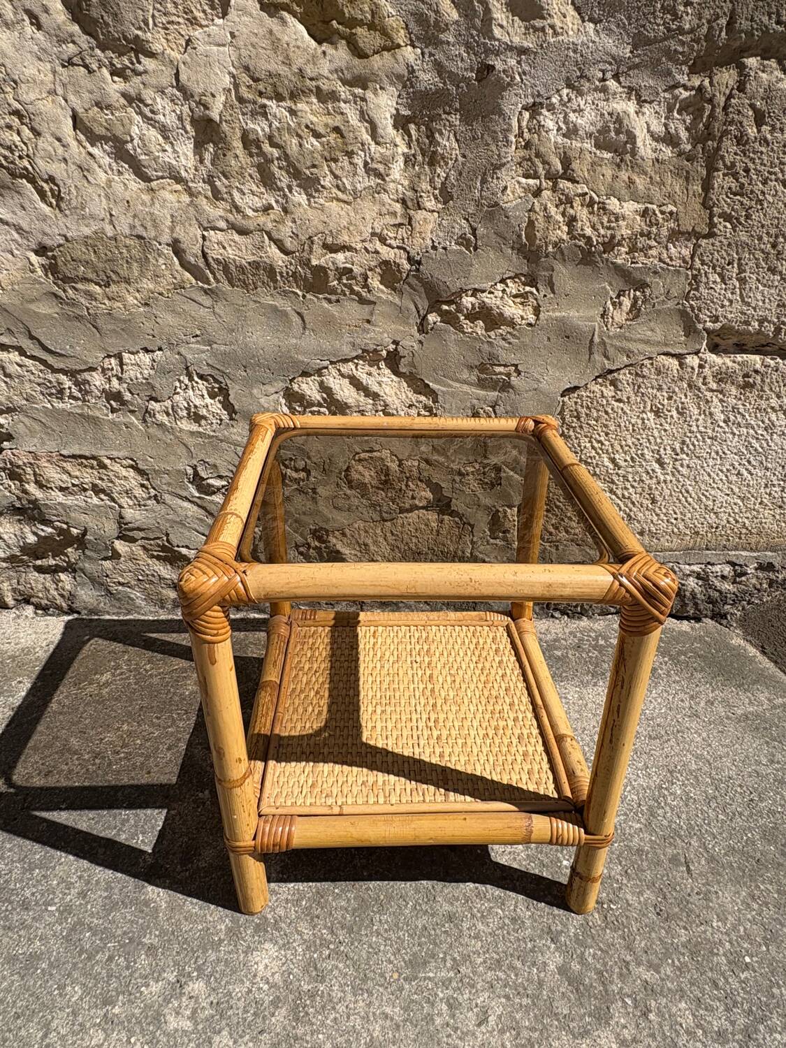 Bamboo and smoked glass side table, 1970s
