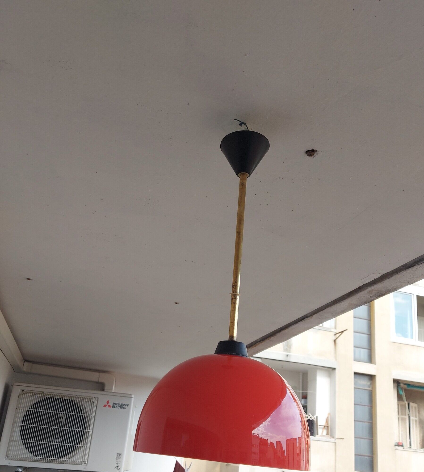 Vintage hanging lamp in red opaline of the 50/60