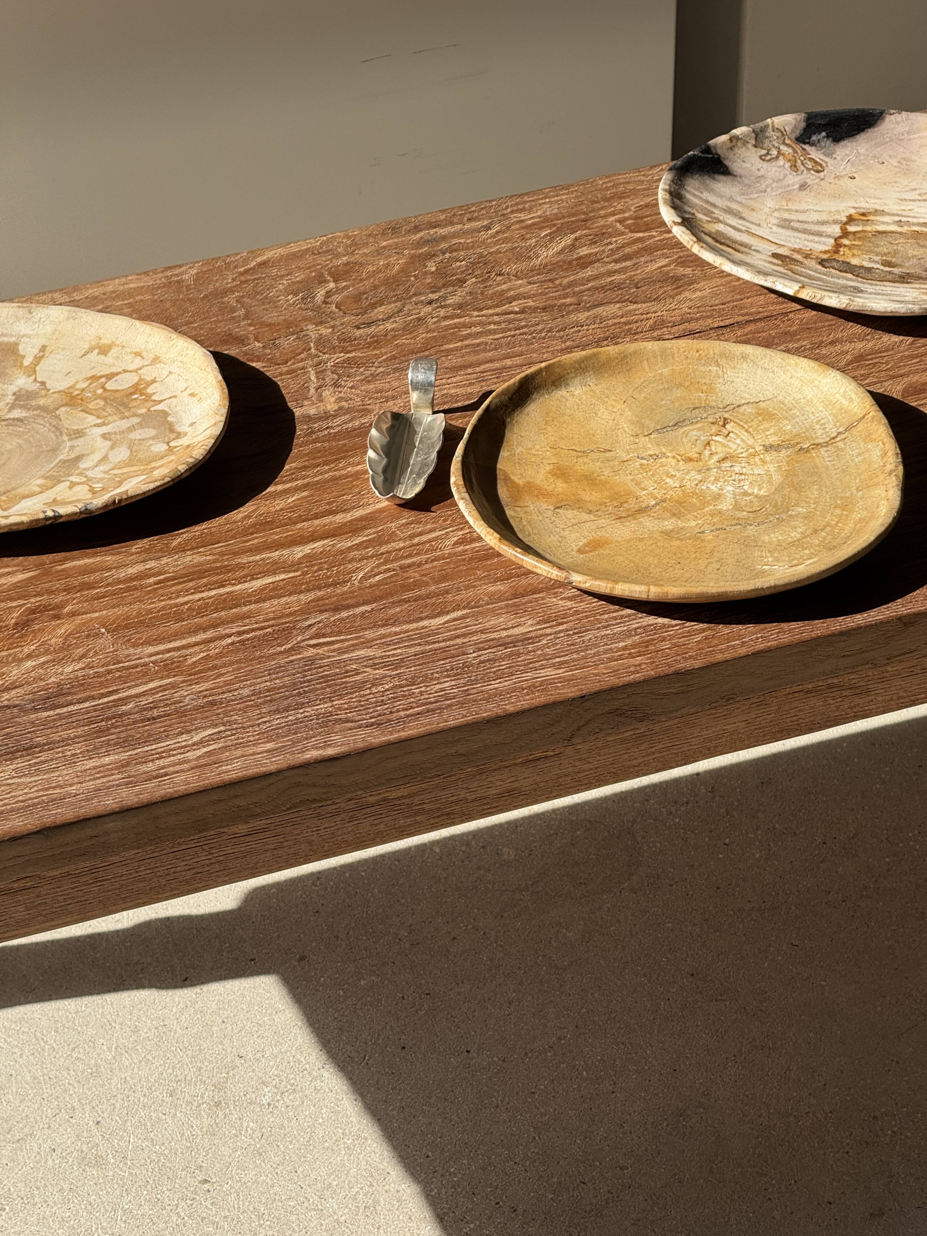 Petit vide poche ou plat en bois pétrifié beige orangé D20,5 -3308