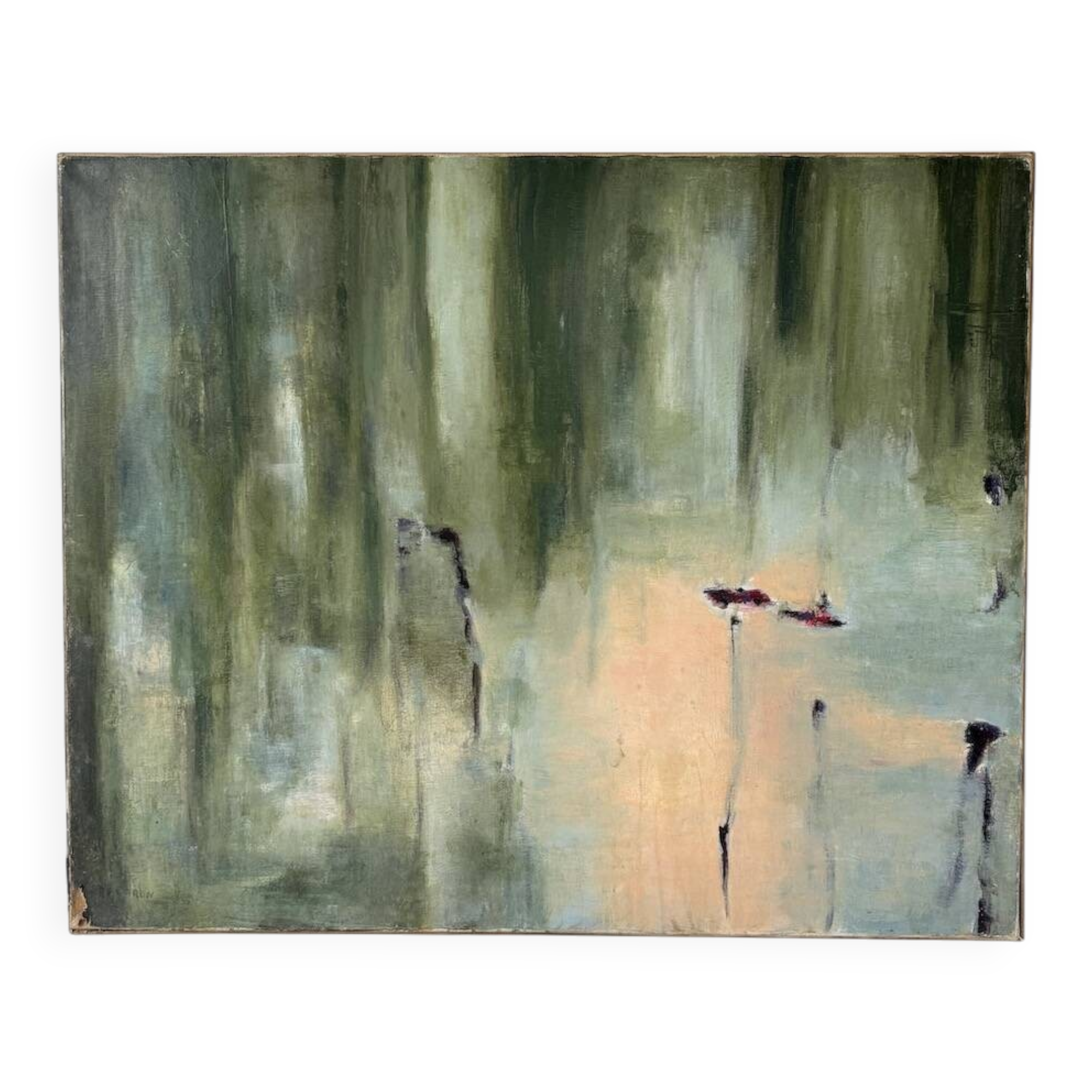 Toile abstraite nymphéas signée JP Perron, XXème