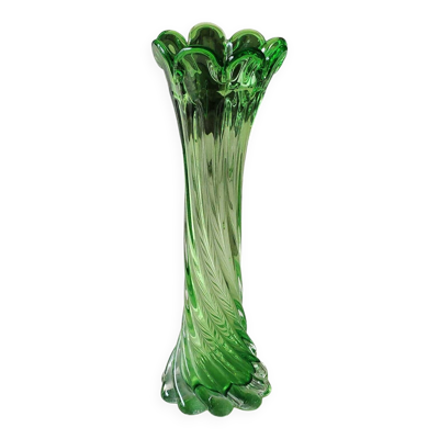 Vase style Murano, en verre d Art. Au design torsadé/col festonné/27 cm