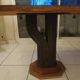 Elm and wrought iron table