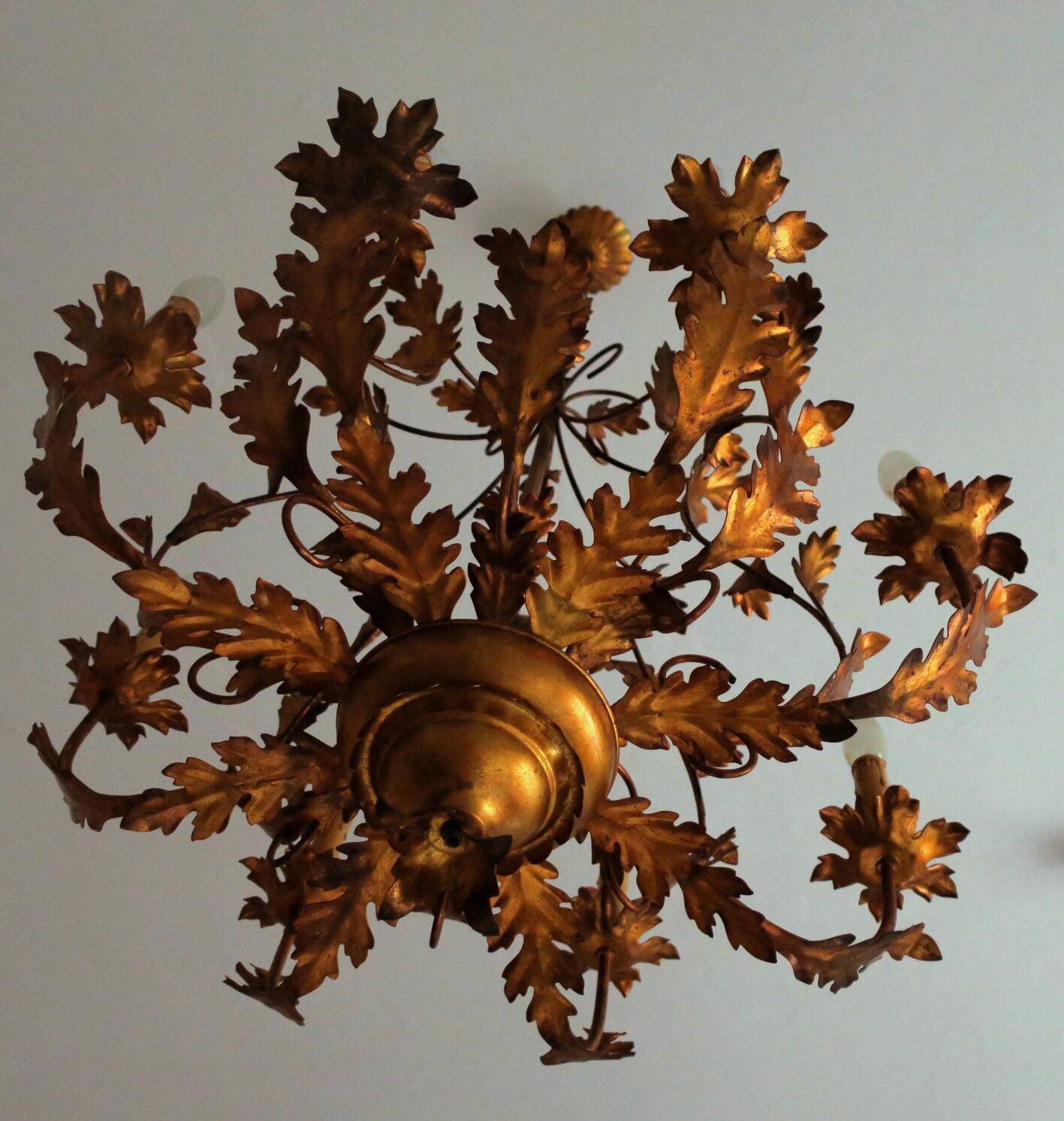 Large mid century gilt tole 8-light chandelier by Hans Kögl, 1960s