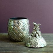 Boite ou sucrier ananas en métal chromé vintage en trois pièces