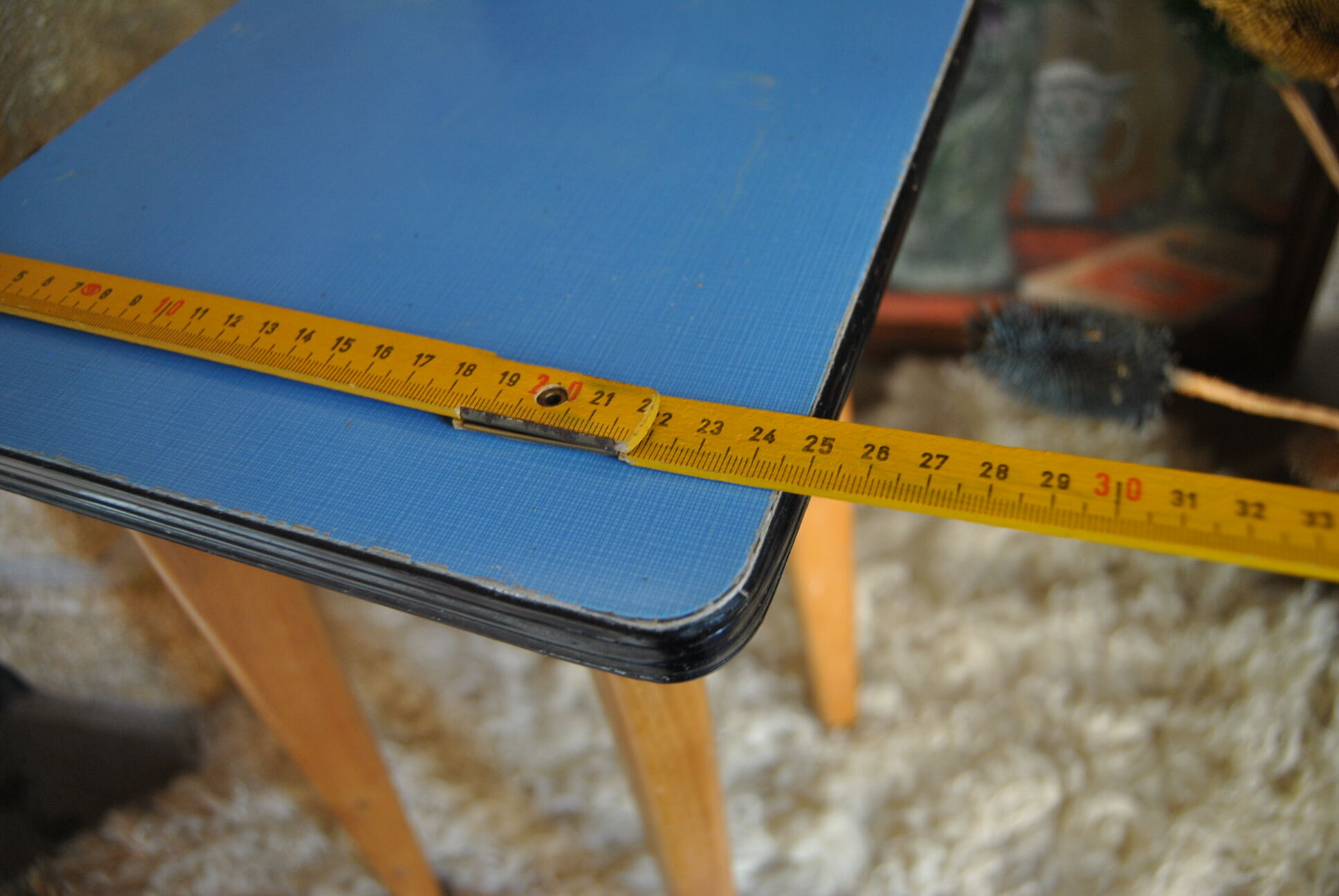 Wooden stool and blue formica - 50s/60s