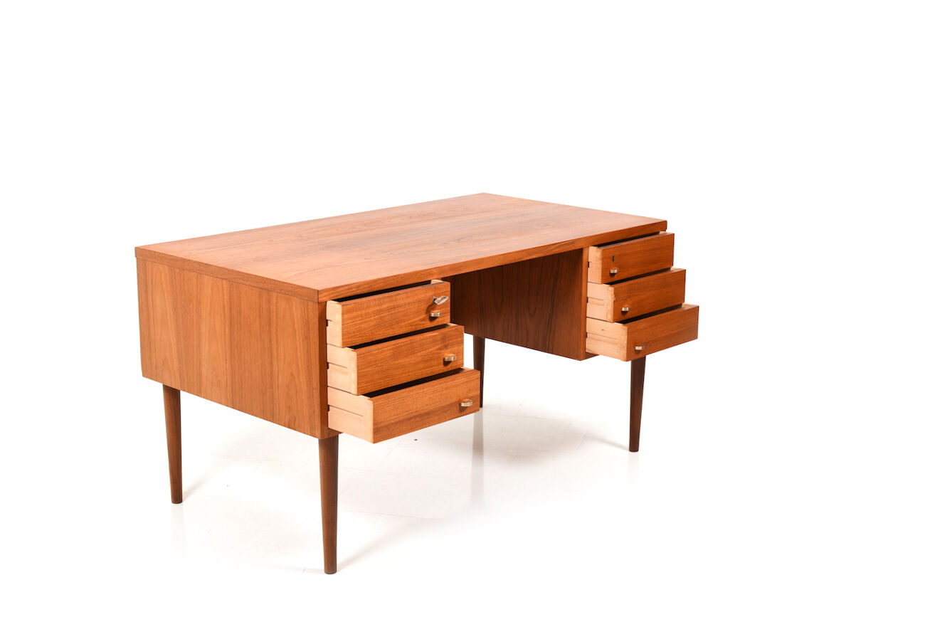 Mid Century Modern Danish Desk with Brass Handles