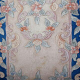 Chinese fringe rug with floral pattern on blue and beige background 63x143cm