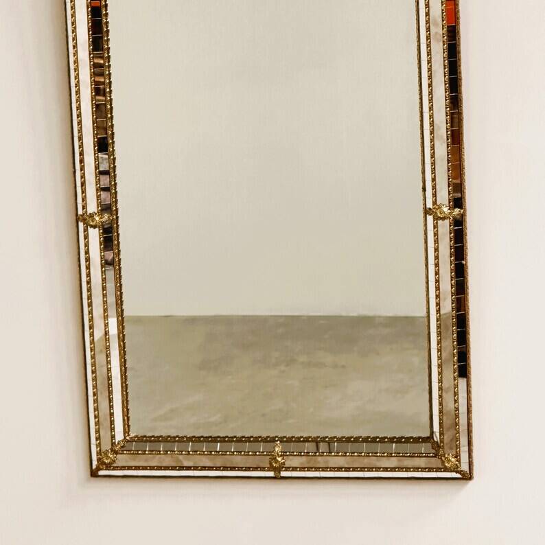 Vintage Spanish Mosaic Mirror with Arched Top – 1970s