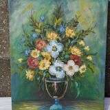 Huile sur toile  signée J. Perez bouquet de fleurs  40 X 50 cm