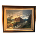 Oil Painting Canvas DEMAREST House Path Forest Landscape River