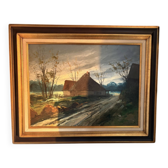 Oil Painting Canvas DEMAREST House Path Forest Landscape River