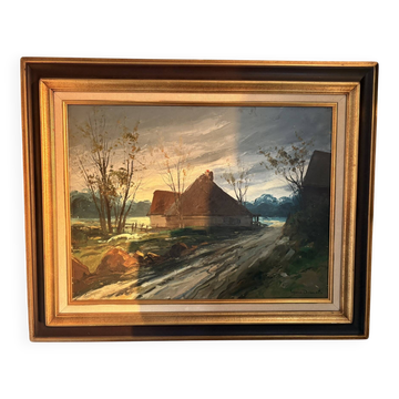 Oil Painting Canvas DEMAREST House Path Forest Landscape River