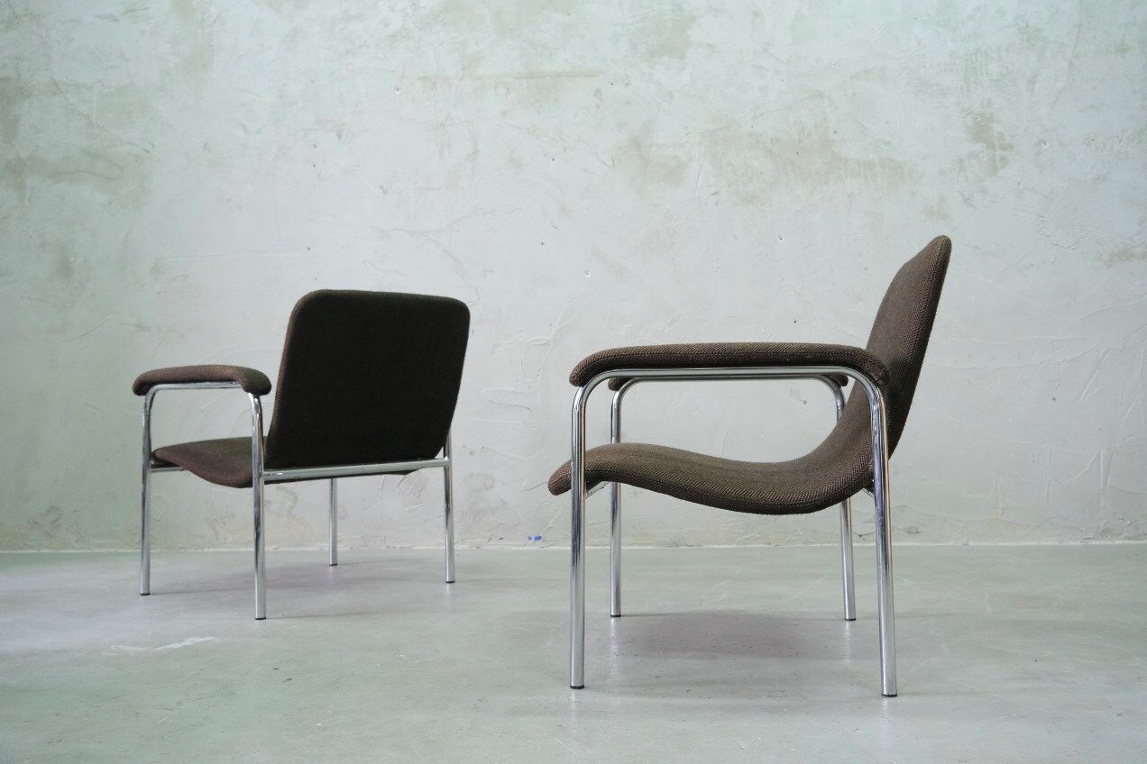 Mid-Century Easy Chairs in Tubular Steel from Thonet, 1970s, Set of 2.