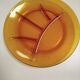 Vintage compartmentalized plate in amber glass, retro design from the 70s