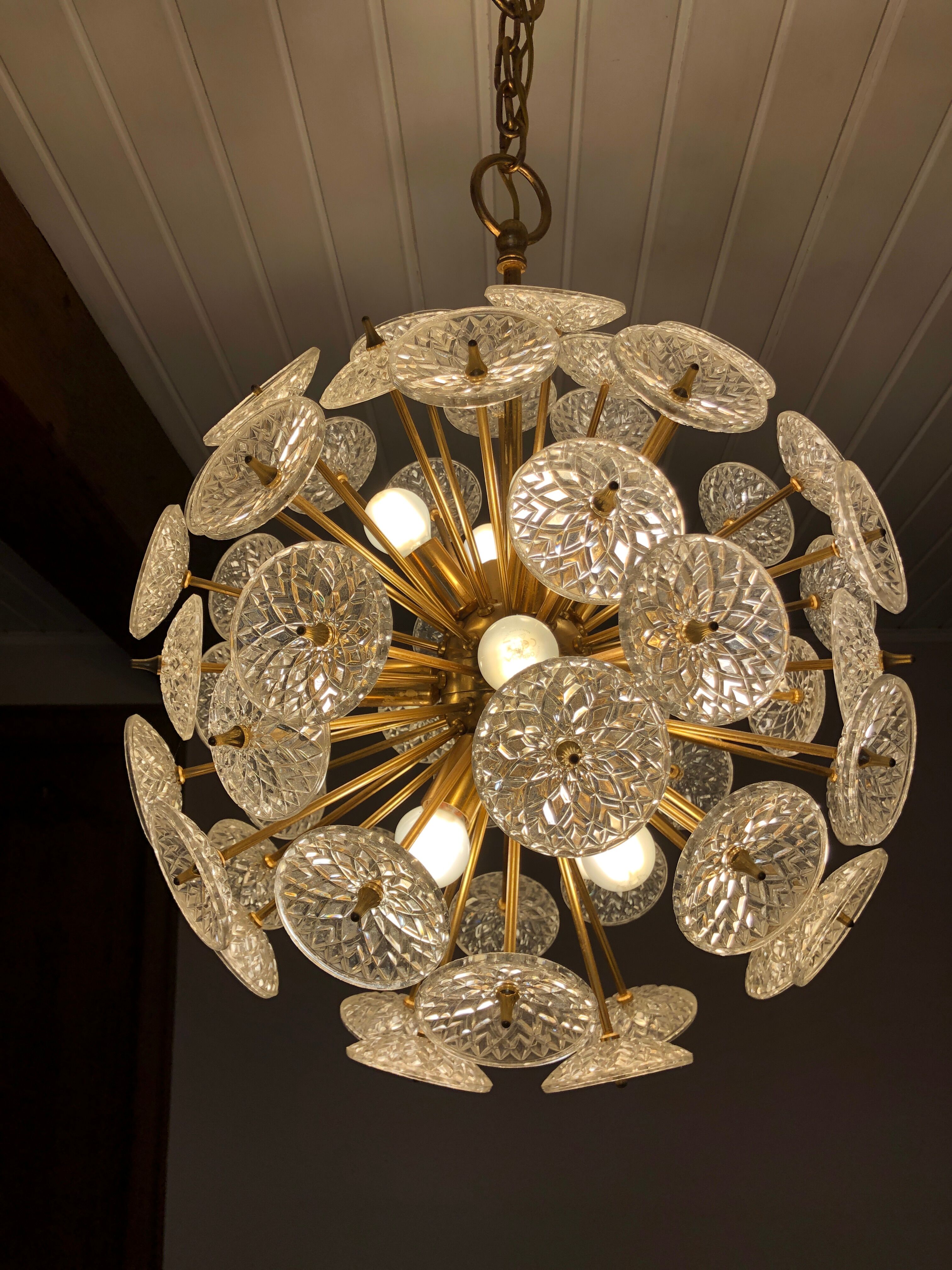 Lamp val saint lambert crystal sputnik 55 cm gold vintage 50/60