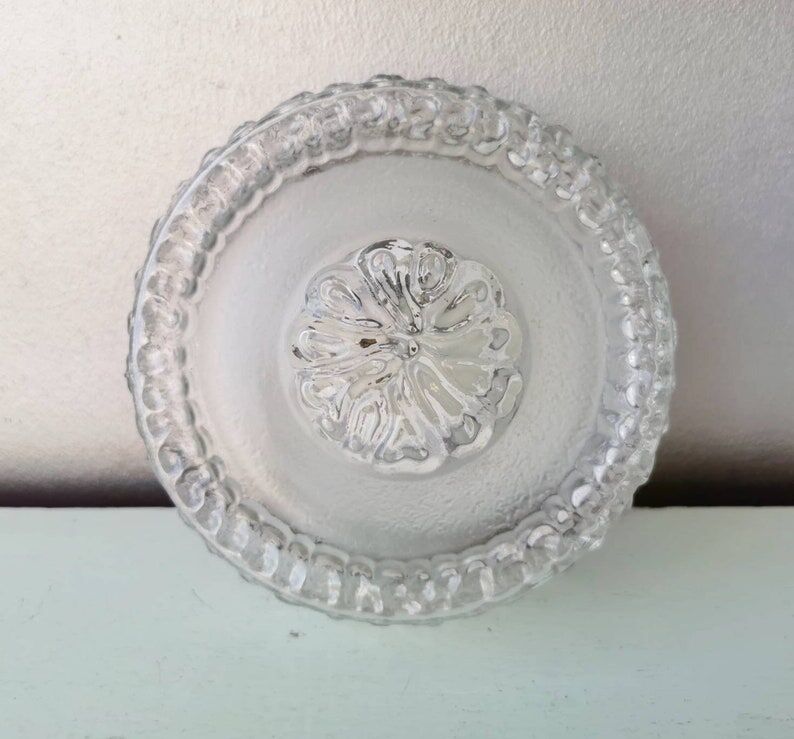 Vintage round glass ceiling lamp, 70s