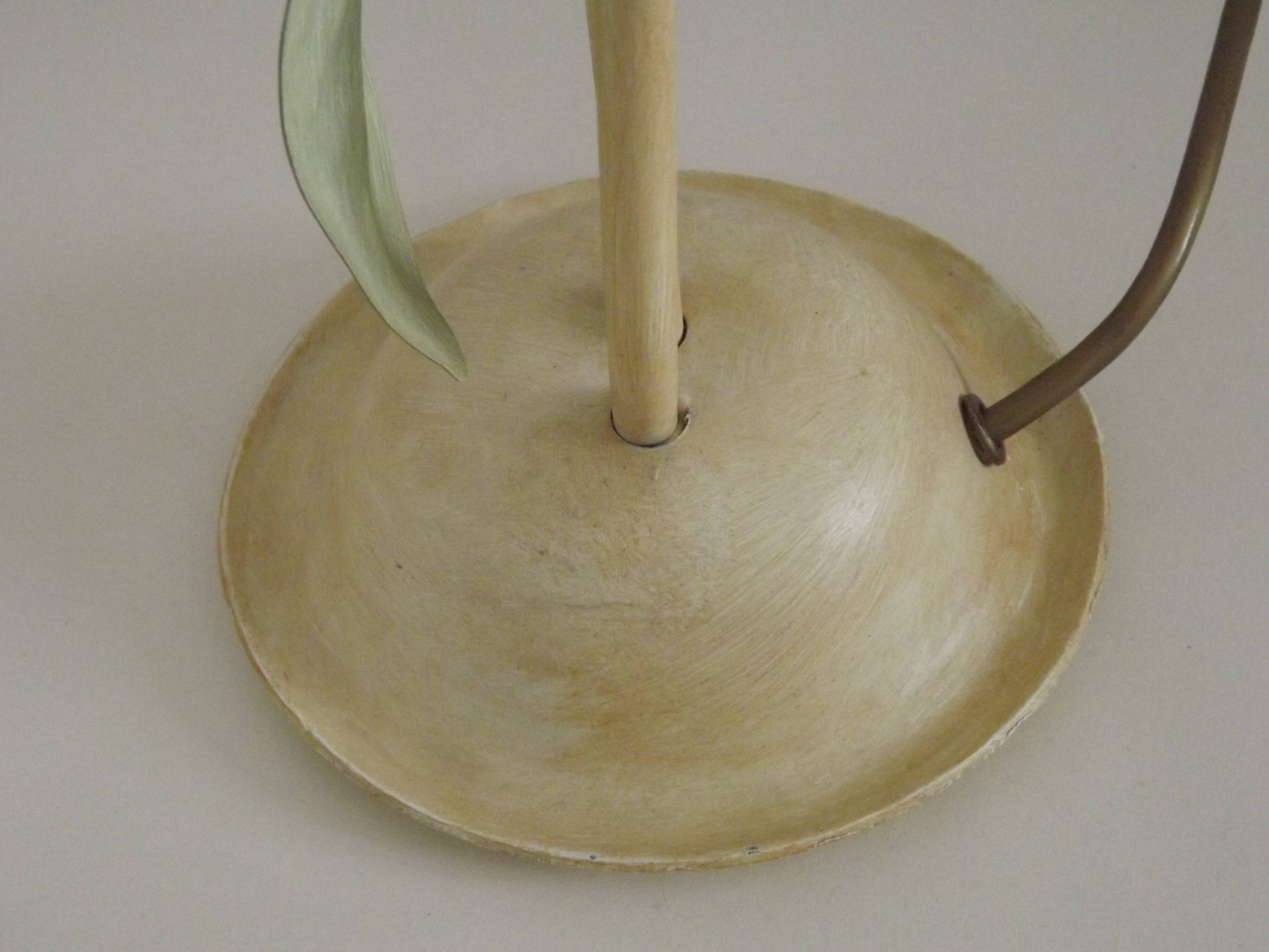 Vintage Italian Double Light Table Lamp Green Leaves Glass Shades