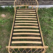 Old bed basket 1 person curved rattan 60s vintage