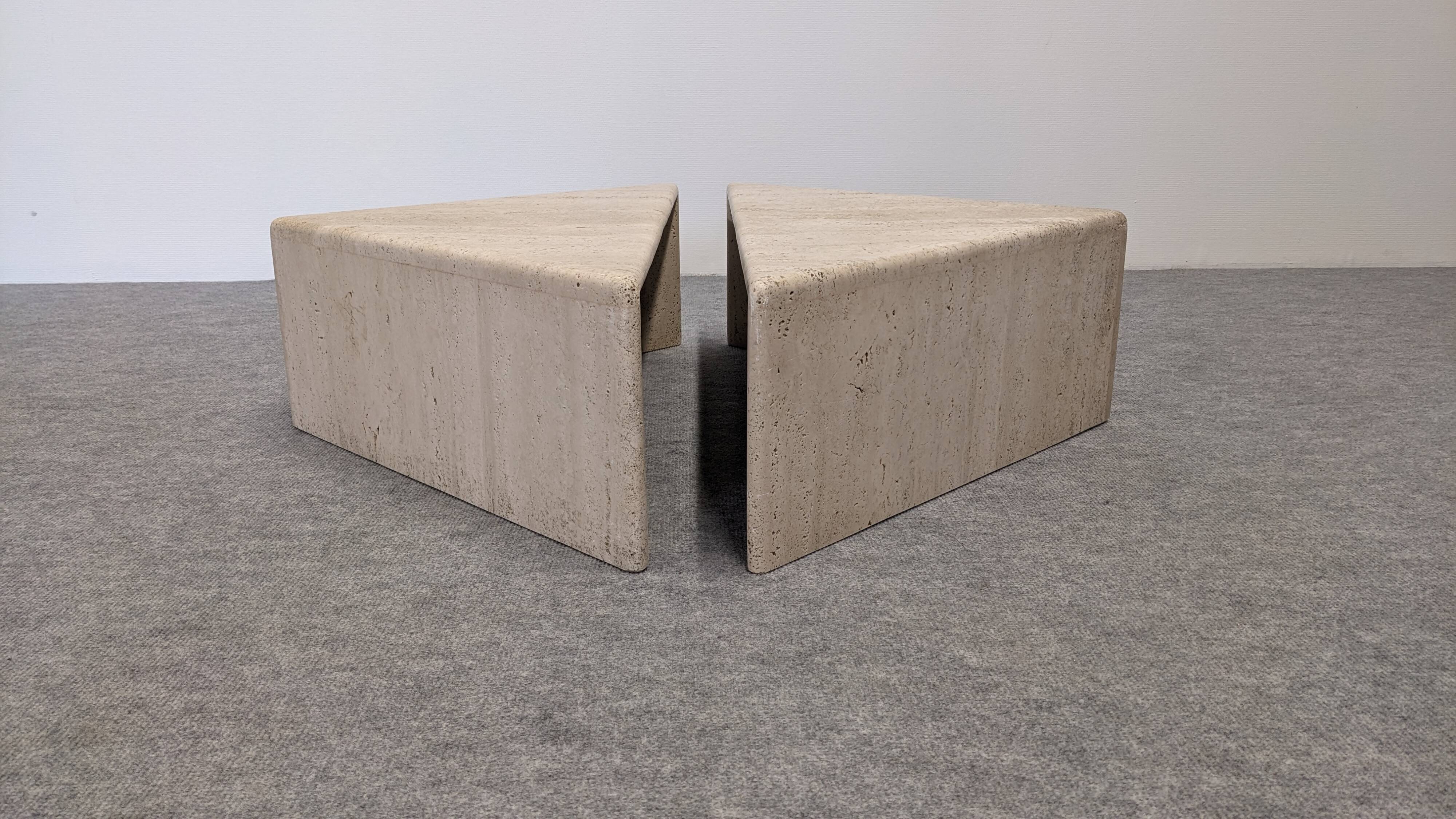 Pair of Italian travertine coffee tables by Up & Up circa 1970