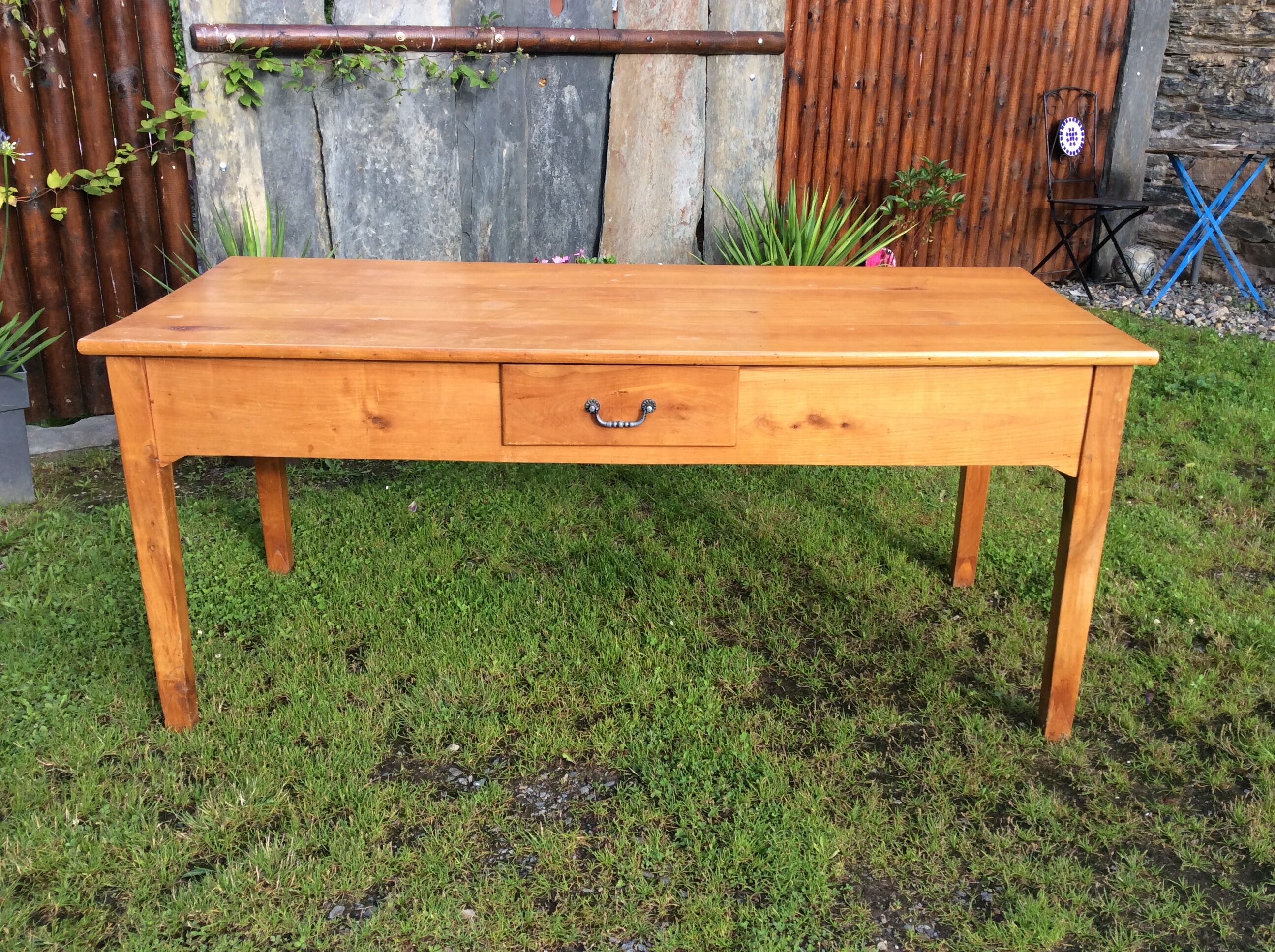 Old farmhouse table with 3 cherry drawers