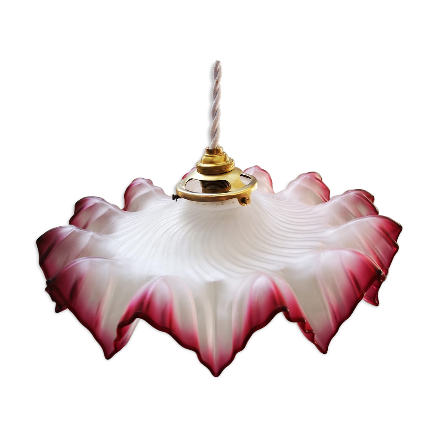 Old suspension opaline pink purple serrated handkerchief art deco 1930 TBE