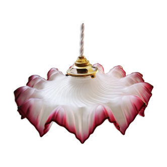 Old suspension opaline pink purple serrated handkerchief art deco 1930 TBE