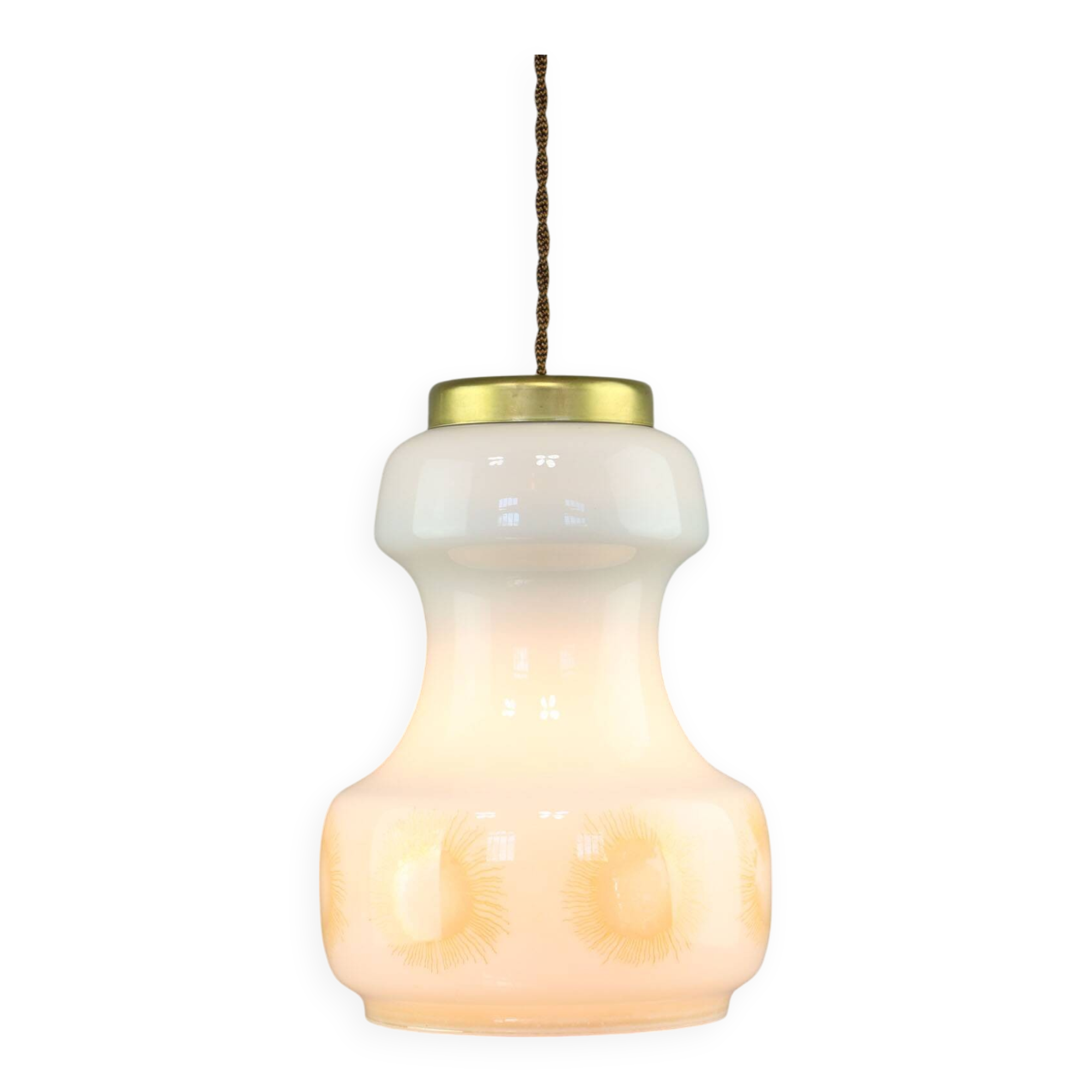 Mid-Century Italian Opaline and Brass Pendant Lamp
