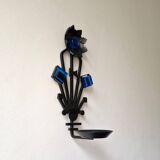 Sculptural Iron and blue glass candle sconce for Dantoft, Denmark 1960's/1970's