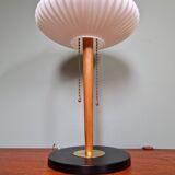 Large Scandinavian table lamp in white opaline glass and teak