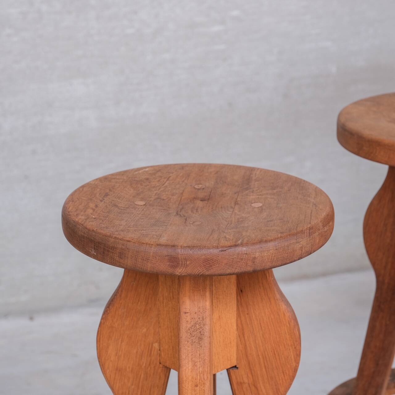Set of 5 Brutalist Oak Mid-Century Belgium Bar Stools