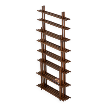 Sculptural wengé slat bookcase (Europe, 1960s).