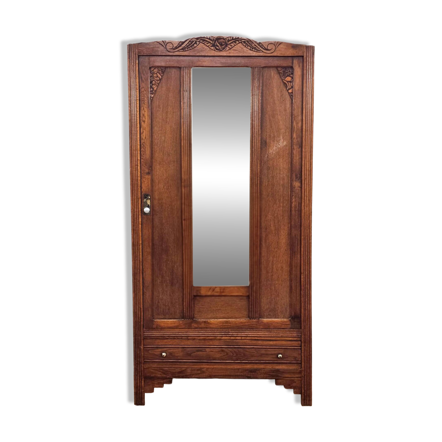 Art Deco wardrobe in solid wood with mirror from the 1920s.