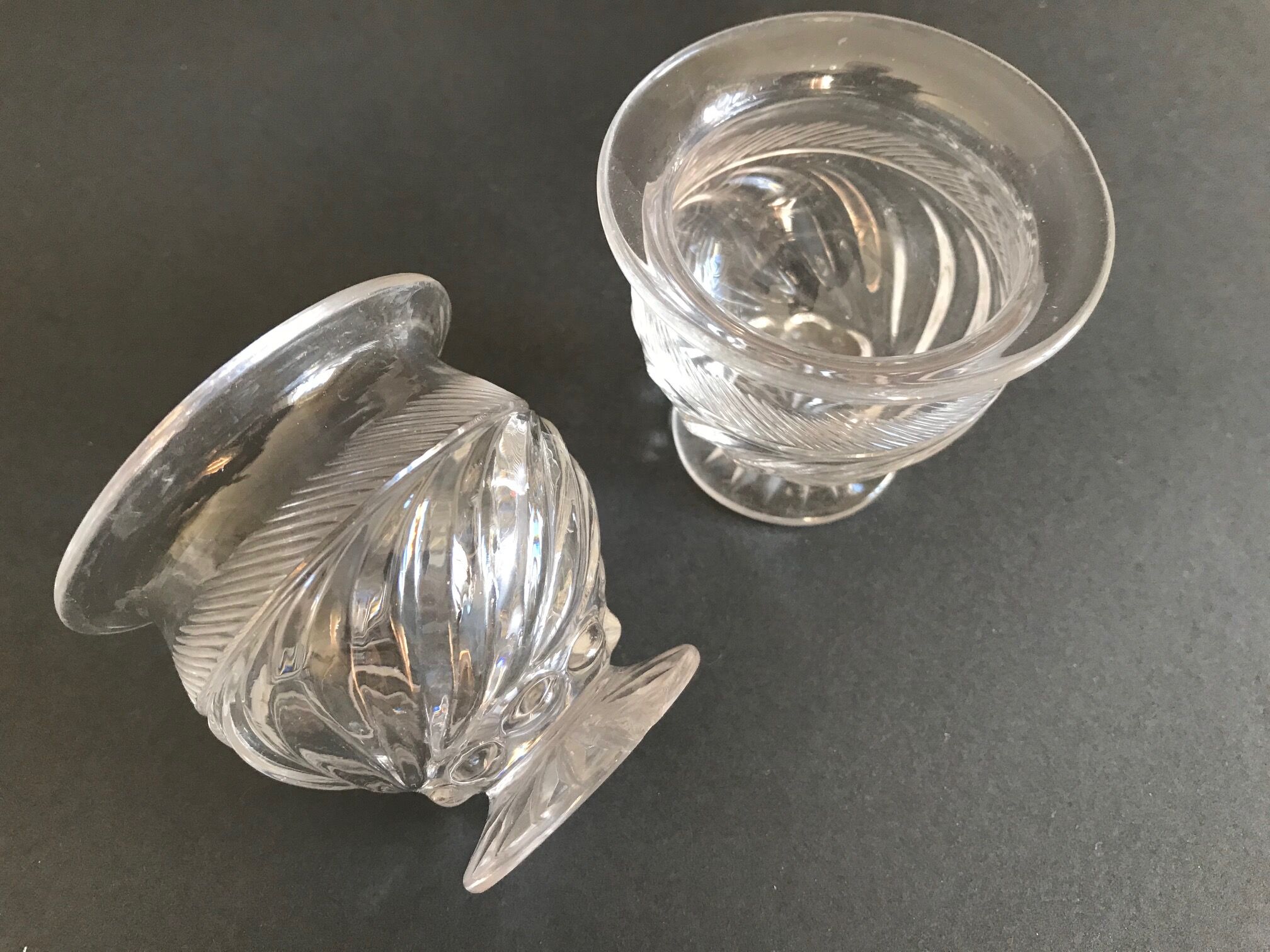 Pair of antique glass mustard pots