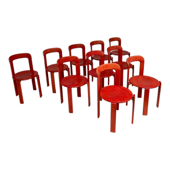 Set de 1à chaises Bruno Rey vintage par Kusch Co en rouge années 1970