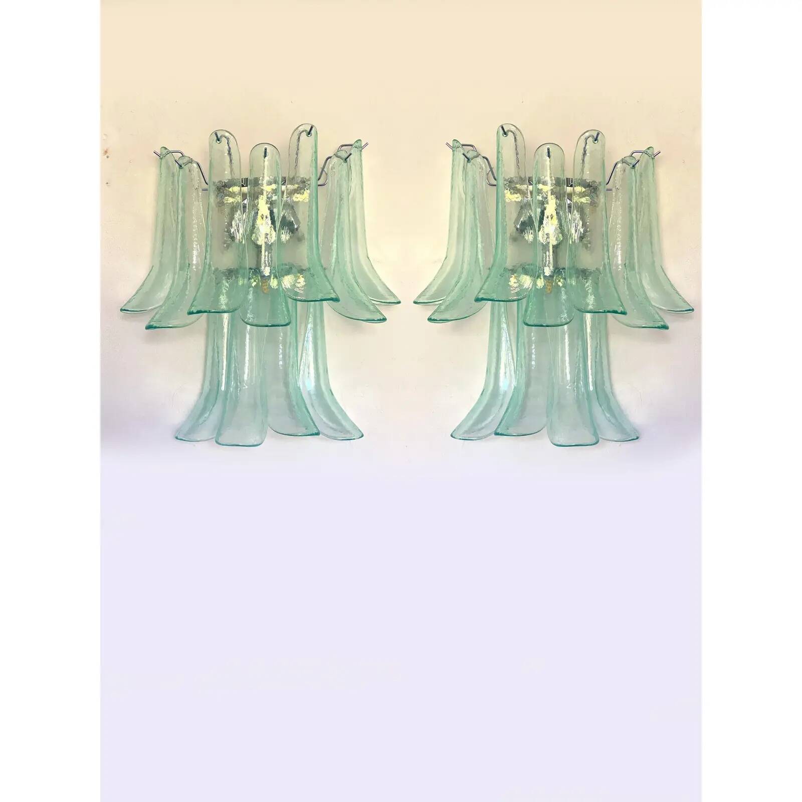 Pair of Italian Contemporary Murano Glass “Selle” Sconces with Green Water