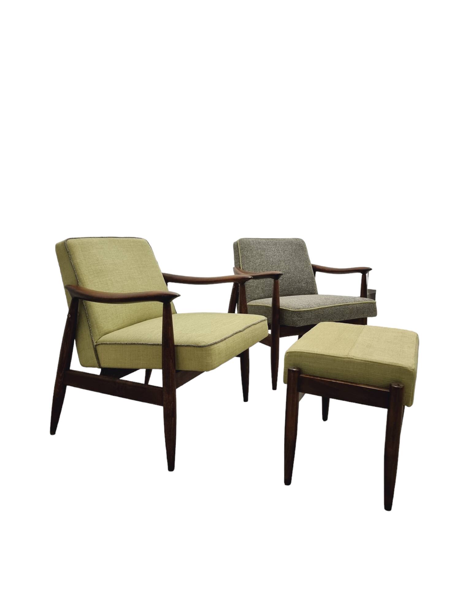 Set of GFM-87 armchairs with footrest by E. Homa/J. Kędziorek, 1960-70's, Polish