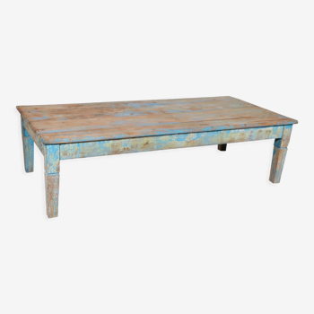 Indian coffee table in blue lacquered wood