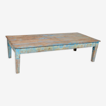 Table basse indienne en bois laqué bleu