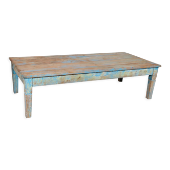 Table basse indienne en bois laqué bleu