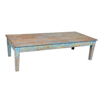 Indian coffee table in blue lacquered wood