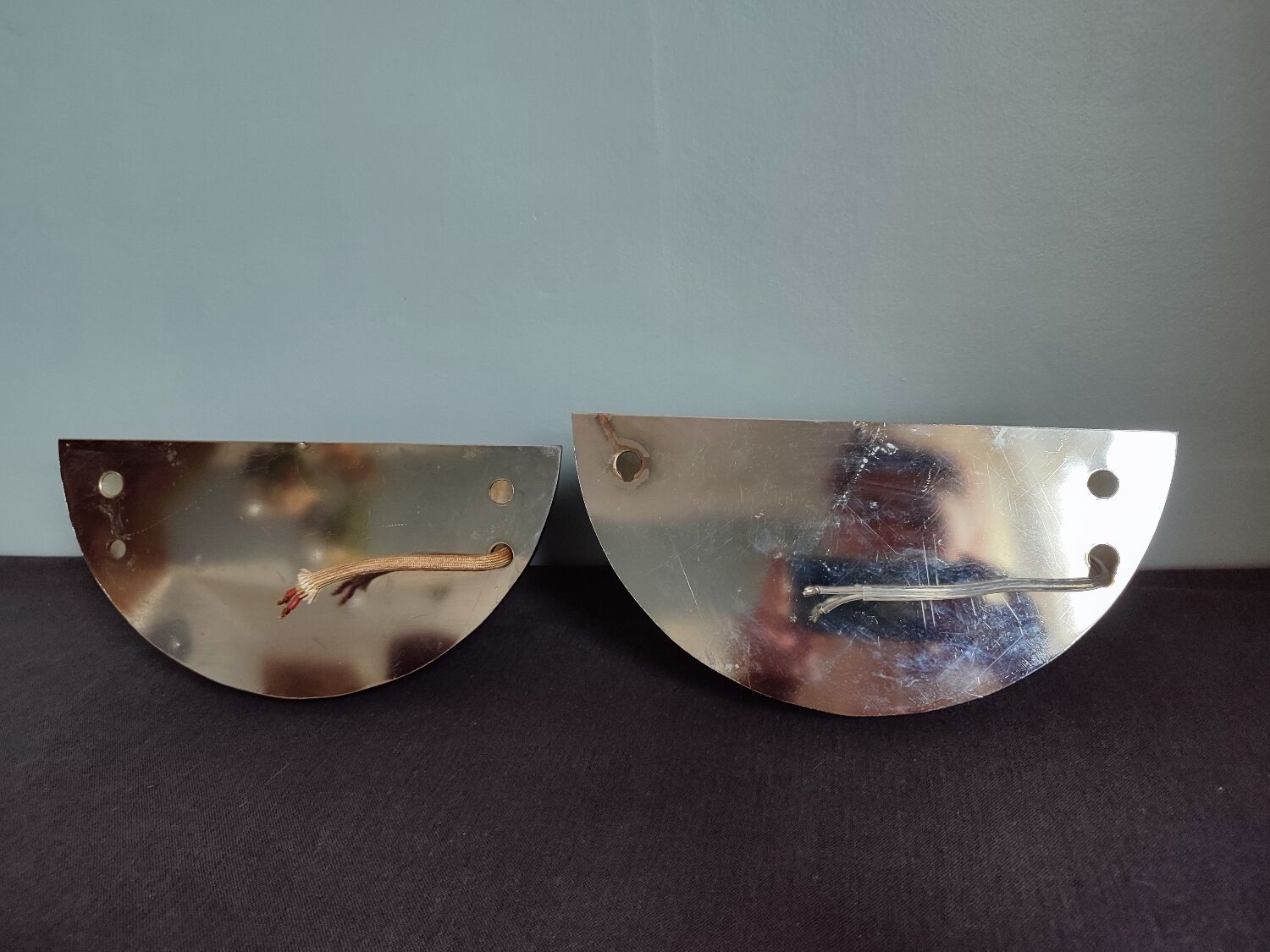Pair of vintage chromed metal half-moon wall lamp