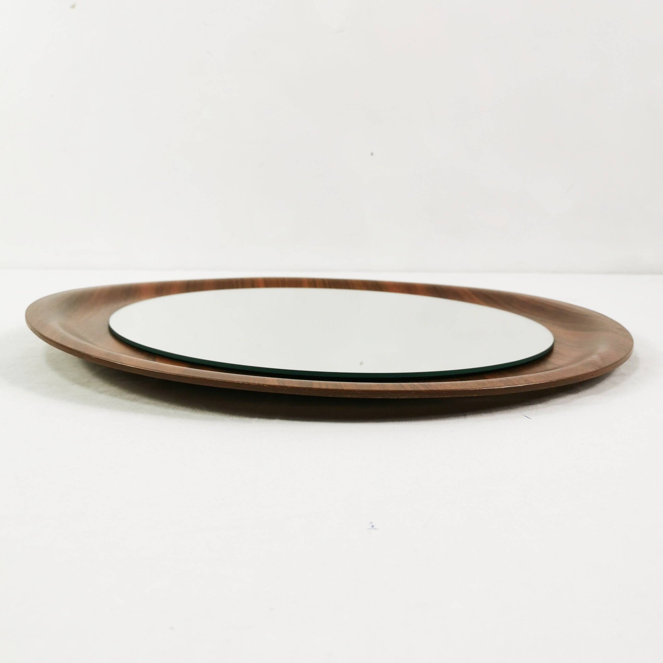 Mid Century Teak Round Wall Mirror, Denmark, 1960s