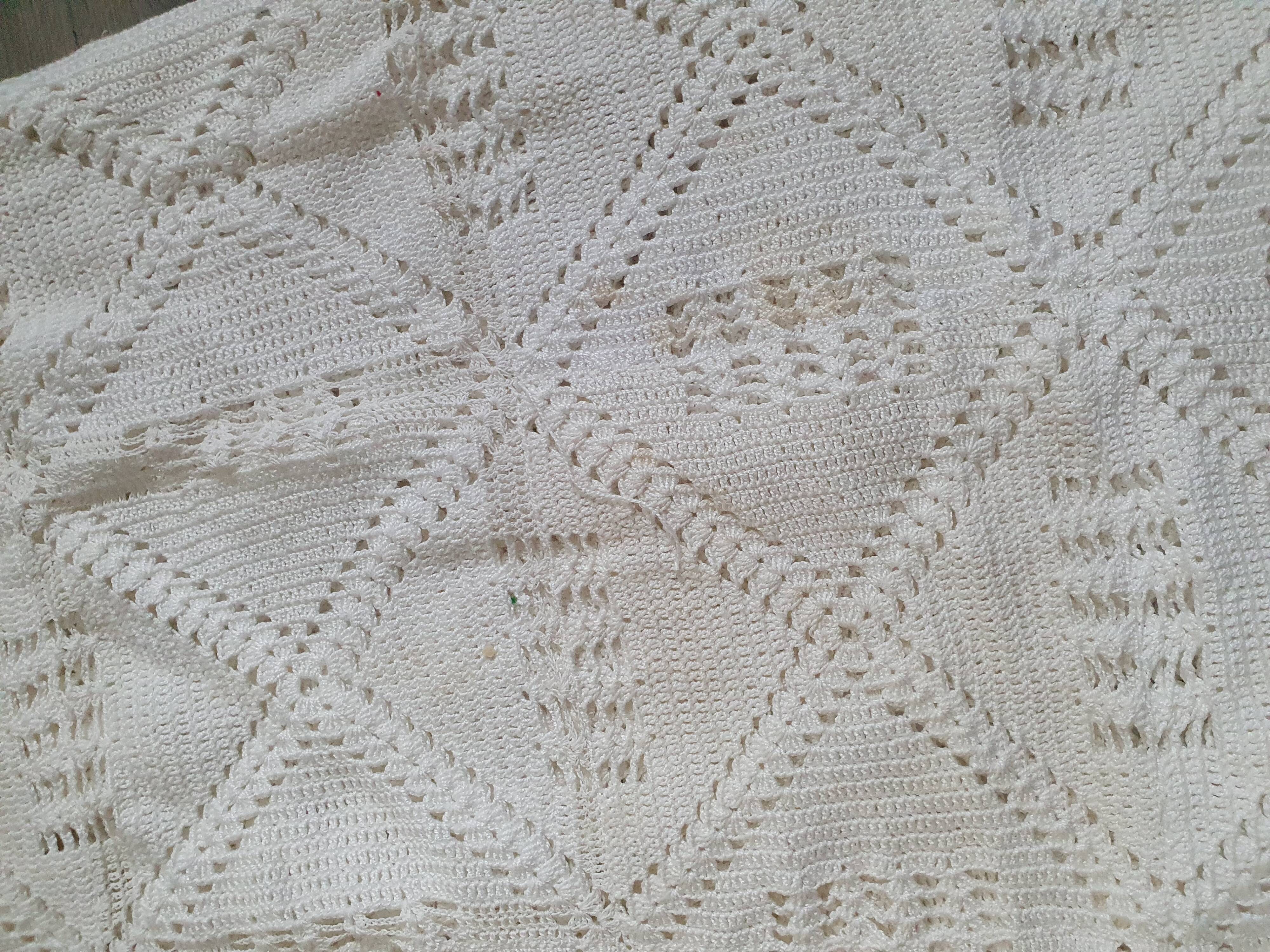 vintage crochet plaid blanket 208 193 ecru color