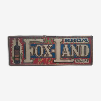 Ancienne plaque en tôle "Rhum Fox-Land" 12x35cm 30's