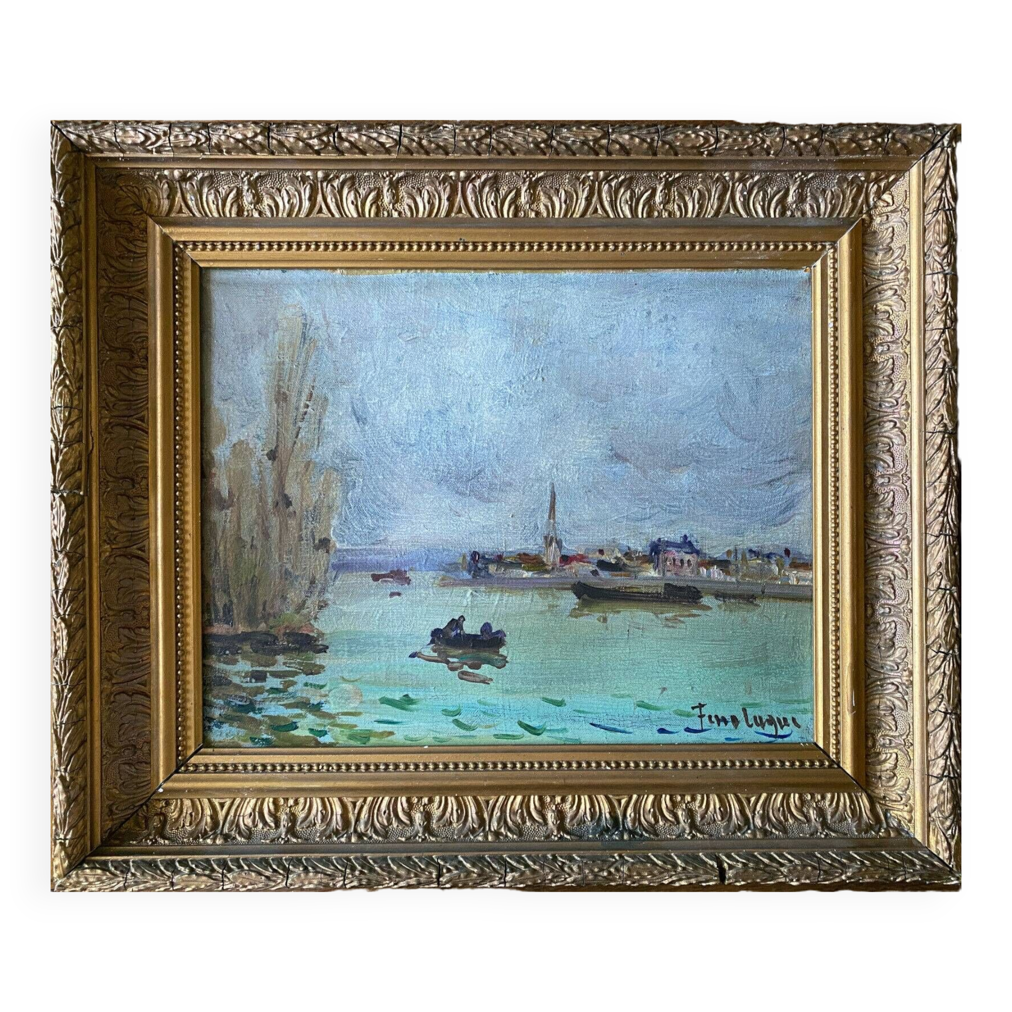 HST painting signed Georges FERRO-LA GREE (born 1941) Landscape of Loire Bréhémont?